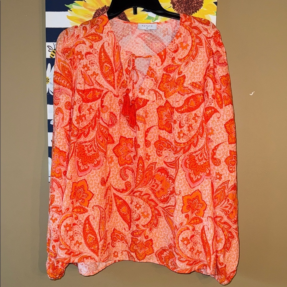 Papaya Vibrant Orange Paisley Blouse